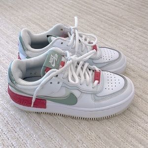 Nike Air Force One Sneakers White with Sage and Red Trim